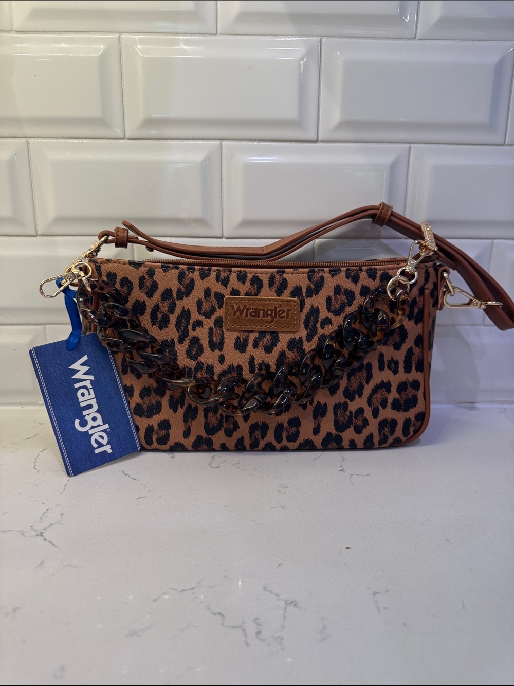 Wrangler Leopard Print Mini Crossbody in Brown and Black